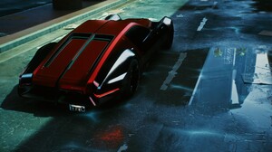 Cyberpunk 2077 Car Vehicle Reflection Asphalt Red Cars Screen Shot Futuristic Video Games PC Gaming 2560x1440 Wallpaper