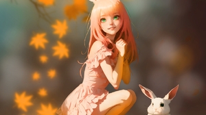 Anime Girls Anime Edit Bunny Ears Rabbits Leaves Looking At Viewer Skirt Smiling 1280x1280 Wallpaper