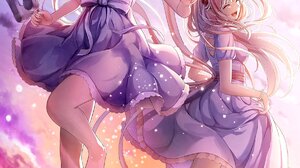 Anime Anime Girls Blonde Yellow Eyes Signature Water Sunset Sunset Glow Sky Clouds Horns Hat Balloon 1200x1697 Wallpaper