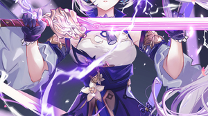 Anime Girls Genshin Impact Keqing Genshin Impact Sword Vertical Purple Hair Purple Eyes Twintails Pe 1464x2300 Wallpaper