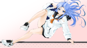 Anime Anime Girls Digital Art Artwork Chaesu Jumping Blue Hair Blue Eyes 1900x1101 Wallpaper