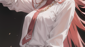 Redhead Chains Long Hair Ai Art Tie Anime Girls Vertical Makima Chainsaw Man Smiling Looking At View 2144x3840 wallpaper