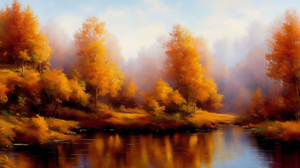 Fall Ai Art Leaves Warm Colors Landscape Water Nature 4000x2400 Wallpaper