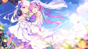 Anime Girls Anime Wedding Dress Closed Eyes Multi Colored Hair Flowers Hololive Virtual Youtuber Kag 1920x1080 Wallpaper