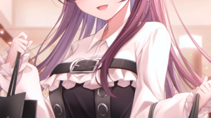 Purple Hair Purple Eyes Bag Collar White Shirt Virtual Youtuber Two Tone Hair Tongue Out Anime Girls 3272x5304 Wallpaper
