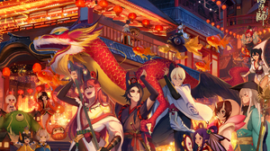 Dragon Fantasy Festival Lantern New Year Onmyouji Yukata 1920x1225 Wallpaper