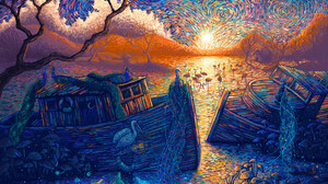 Digital Art Fantasy Art Artwork Impressionism Painting Ship Boat Animals Birds Trees Psychedelic Pea 1920x1210 Wallpaper