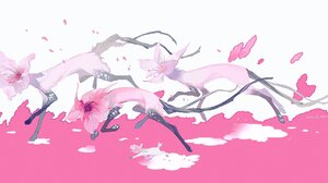 Cherry Blossom Fox Creature Minimalism Simple Background Petals Flowers 2048x1023 Wallpaper