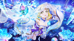 Ohara Mari Love Live Anime Anime Girls Blonde Yellow Eyes Crystal Flowers 3600x1800 wallpaper