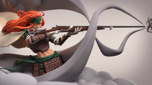Artwork Fantasy Art Fantasy Girl Women Redhead Long Hair Rifles Women With Weapons Gun 3D CGi 1920x1029 Wallpaper