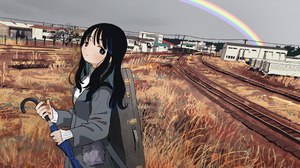 Anime Girls Anime Japan Fall Umbrella Railway Zinbei Rainbows 2560x1440 Wallpaper