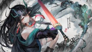 Arknights Dusk Arknights Horns Pointy Ears Anime Girls Sword Weapon Dragon Horns Dragon Tail 1754x1086 Wallpaper