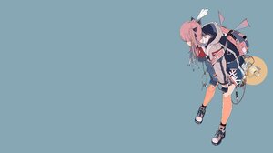 Daisukerichard Anime Girls Original Characters Backpacks Twintails Simple Background Blue Background 3840x2160 Wallpaper