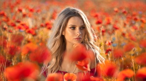 Woman Girl Blonde Depth Of Field Summer Red Flower Poppy 2000x1333 Wallpaper