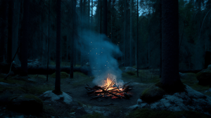 Ai Art Fire Forest Sweden Campfire Smoke Night Trees 2912x1632 Wallpaper