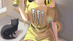 Anime Girls Vertical Monster Energy Cat Girl Headphones Cats Cat Ears Cat Tail 3376x5588 Wallpaper