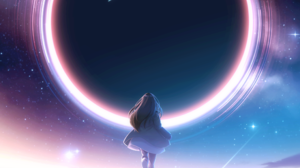 Anime Anime Girls Artwork Black Holes Stars Water Reflection Starry Night Shooting Stars 2180x3680 Wallpaper