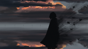 Yu Jing Illustration Clouds Sunset Glow Sunset Starred Sky Water Sky Anime Anime Girls Women Outdoor 1400x2100 Wallpaper