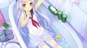 Socks Vertical Anime Girls Bathtub Water In Water Wet Hat Heart Towel Rubber Ducks 2480x3507 Wallpaper