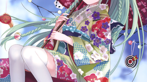 Shoelace Socks Anime Girls Kimono Ponytail Umbrella Vertical Braided Hair Looking At Viewer Japanese 2681x3800 Wallpaper