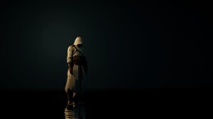 Assassins Creed Video Games Simple Background Video Game Characters Black Background Reflection 2560x1080 Wallpaper