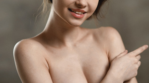 Sergey Prozvitsky Women Dark Hair Smiling Bare Shoulders Dress Simple Background 2004x3000 Wallpaper