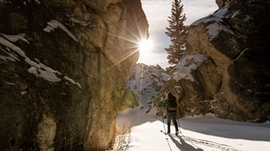 Skiing Snow Man Sunbeam Rock Mountain Yellowstone Wilderness 2200x1466 Wallpaper