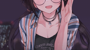 Anime Anime Girls Digital Digital Art 2D Vertical Portrait Display Glasses Blue Eyes Brunette Dark H 2556x3660 Wallpaper