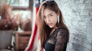 Noree Key Wijitra Model Asian Thailand Model Long Earings Lace Top 2047x1365 Wallpaper