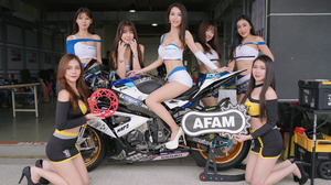 Asian Model Women Long Hair Dark Hair Motorcycle High Heels 2700x1800 wallpaper