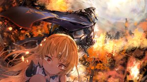 Hololive Shiranui Flare Blonde Knight Angel Red Eyes Pointy Ears Tan Burning House Virtual Youtuber  2048x1538 Wallpaper