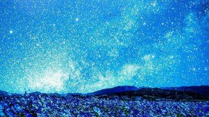 Kuroneko No Pei Night Moonlight Stars Flowers Plains Portrait Display Landscape 1152x2048 Wallpaper