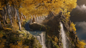 The Lord Of The Rings Rings Of Power TV Series Ultrawide Film Stills Trees Water Waterfall Clouds Fo 3840x1607 Wallpaper