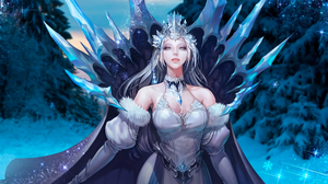 Grimms Fairy Tales Ice Queen Crown Witch Dress White Hair Cape Fairy Tale Fantasy Art Fantasy Girl 3034x1402 Wallpaper