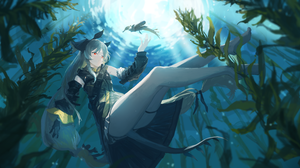 Arknights Weedy Arknights Swimming Underwater Anime Girls Water Fish In Water Red Eyes 8400x4200 Wallpaper