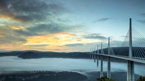 Outdoors Sky Landscape Bridge Construction Sunset Clouds Millau Viaduct 3840x2160 Wallpaper