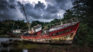 Outdoors Boat Wreck Numbers Fishing Boat Ship 3840x2160 Wallpaper