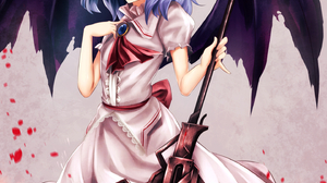 Touhou Remilia Scarlet Anime Girls Sinkai Blue Hair Red Eyes Wings Weapon Dress 1440x2054 Wallpaper