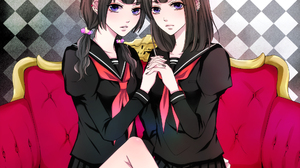 Anime Anime Girls Original Characters Twins Artwork Digital Art Fan Art Schoolgirl School Uniform 2000x2000 Wallpaper