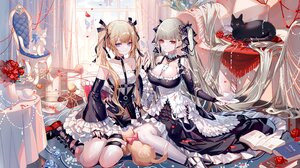 Azur Lane Maid Black Cat Formidable Azur Lane Two Women Cats Looking At Viewer Indoors Maid Outfit T 4096x2458 Wallpaper