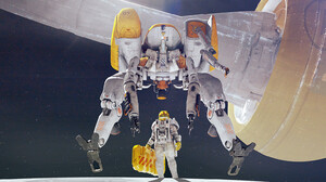 Space Robot Spaceship Astronaut DOFRESH Stars Spacesuit 2048x872 Wallpaper