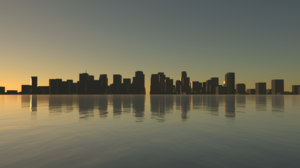 City Skyscraper Sea Building Town Architecture Reflection Water Golden Hour Sketchup V Ray CGi Sunse 1920x991 Wallpaper