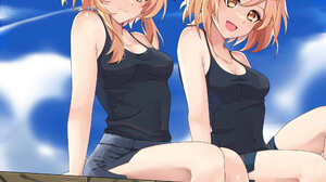 Anime Girls Anime Digital Art Artwork Pixiv 2D Shorts Looking At Viewer Yellow Eyes Blonde Outdoors  2000x2000 Wallpaper