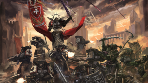 Science Fiction High Tech Warhammer 40 000 Space Marines Bolter Gun Black Templars Flag Banner Storm 3000x2195 Wallpaper