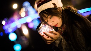 Asian Women Model Brunette Long Hair Closed Eyes Woolly Hat Scarf Sweater Hands Glass Jar Lights Nig 2560x1707 Wallpaper