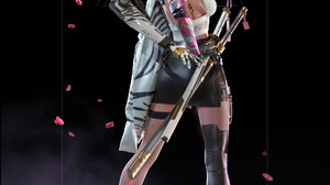 Song Artist CGi Women Silver Hair Cyberpunk Weapon Pink Cherry Blossom Vertical Futuristic Petals He 1920x2678 Wallpaper