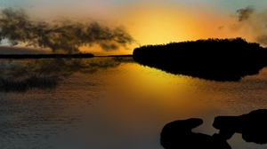 Digital Painting Digital Art Lake Nature Skyline Silhouette 1920x1080 Wallpaper