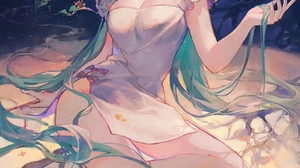Hatsune Miku Sitting Anime Girls Vocaloid Long Hair Blue Hair Water Blue Eyes 1080x1920 Wallpaper