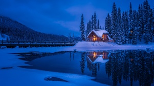 Winter Snow Forest Lake Reflection 4095x2303 Wallpaper