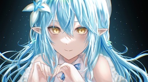 Anime Anime Girls Yukihana Lamy Virtual Youtuber Hololive Long Hair Pointy Ears Blue Hair Artwork Di 2299x1300 Wallpaper